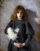Olga Boznanska Girl with chrysanthemums France oil painting artist